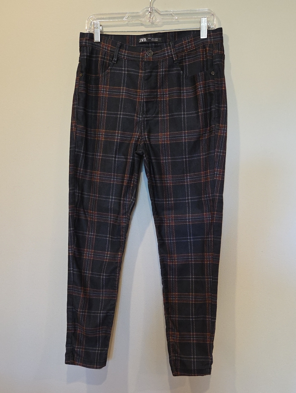 ZARA Black Plaid Trousers with Rust Windowpane
